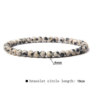 4mm Dalmatian Stone Beaded Stretchy Cream & Black Bracelet NWT